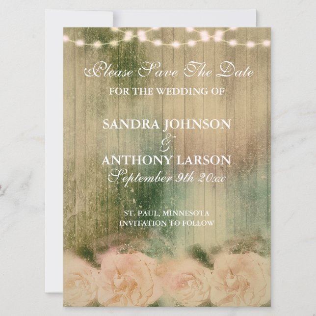 Rustikale Rose Hochzeit rettet das Datum Save The Date (Vorderseite)
