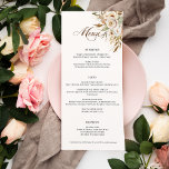 Rustikale Rose im Herbst Botanisches Skript Menükarte<br><div class="desc">Die Romantik einer Herbsthochzeit wird in diesem eleganten Design mit Aquarellfarben und Grün in warmen Herbstfarben von Terrakotta, Elfenbein, Rost, Kastanien, staubblau und Salbei grün mit Touchs goldener Glitzern eingefangen. Dieses Design verfügt auch über eine einzigartige Textgrafik in einem benutzerdefinierten Schriftart für Kalligrafien mit Farbe, die im Designeditor angepasst werden...</div>