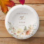 Rustikale Rose im Herbst Wasserfarben Botanisch Pappteller<br><div class="desc">Die Romantik einer Herbsthochzeit wird in diesem eleganten Design mit Aquarellfarben und Grün in warmen Herbstfarben von Terrakotta, Elfenbein, Rost, Kastanien, staubblau und Salbei grün mit Touchs goldener Glitzern eingefangen. Dieses Design verfügt auch über eine einzigartige Textgrafik in einem benutzerdefinierten Schriftart für Kalligrafien mit Farbe, die im Designeditor angepasst werden...</div>