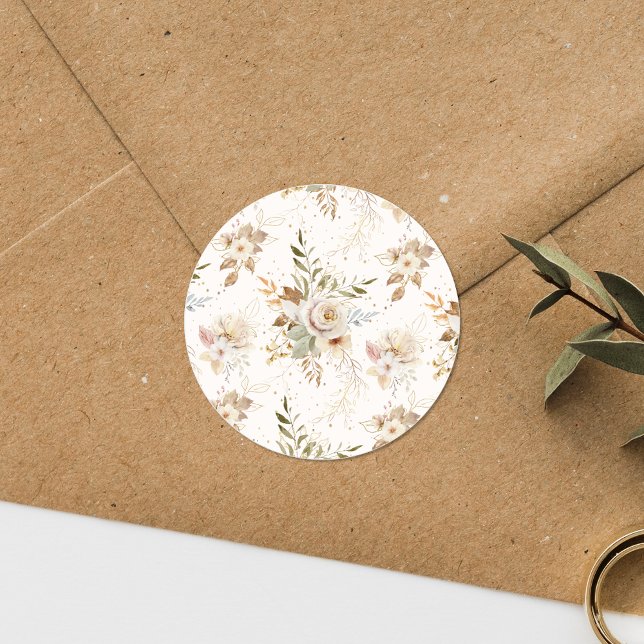 Rustikale Rose im Herbst Wasserfarben Botanisch Runder Aufkleber (Von Creator hochgeladen)