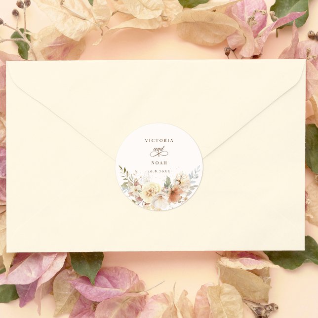 Rustikale Rose im Herbst Wasserfarben Botanisch Runder Aufkleber (Von Creator hochgeladen)