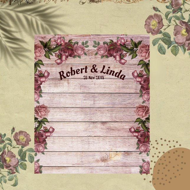 Rustikale Rose im Wald - Hintergrund für Hochzeite Wandteppich (Rustic Woodland Roses Country Wedding Backdrop)