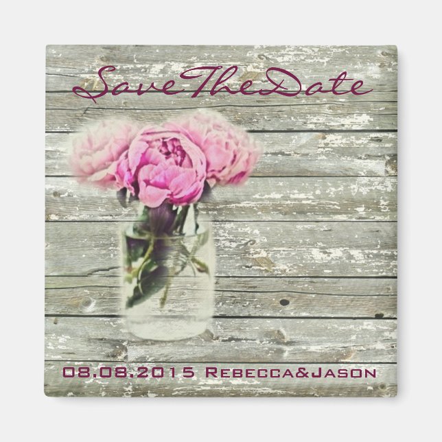 rustikale Rose Masson Glas Hochzeit speichern Sie  Magnet (Vorne)