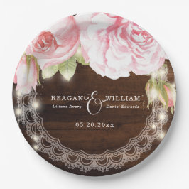 Rustikale Rose mit Holzstring-Lichtern, die kunden Pappteller