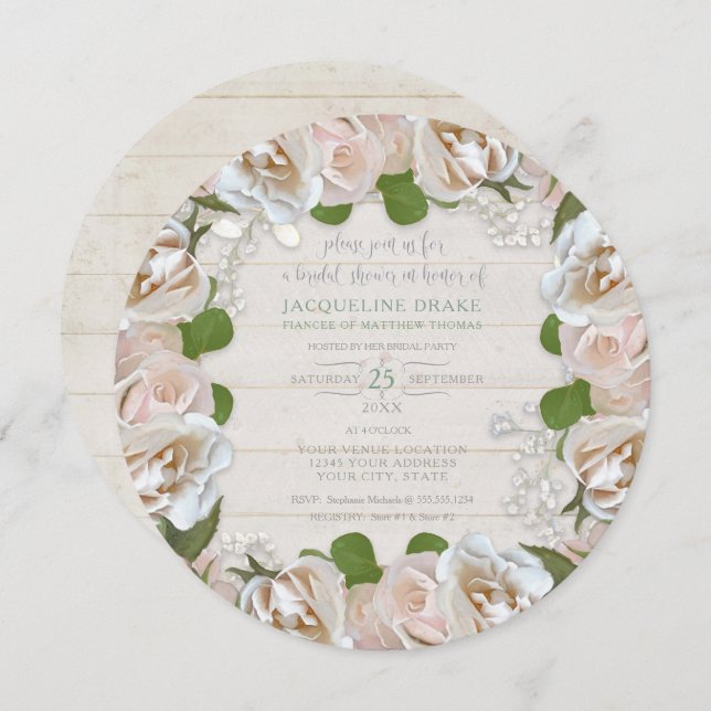 Rustikale Rose Säuglinge atmen Blumenregen Einladung (Vorne/Hinten)