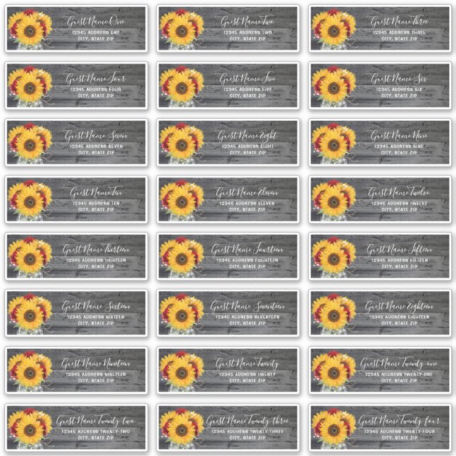 Rustikale Rose Sunflower Wedding Guest Address Lab Aufkleber (Vorderseite)