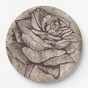 Rustikale Rose Tinte Zeichnend Pappteller