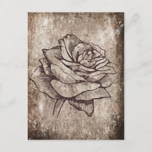 Rustikale Rose Tinte Zeichnend Postkarte