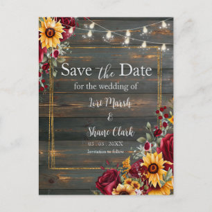 Rustikale Rose und Aster-Hochzeit retten das Datum Postkarte