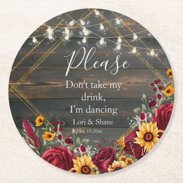 Rustikale Rose und Aster ich tanze Runder Pappuntersetzer (Vorderseite)