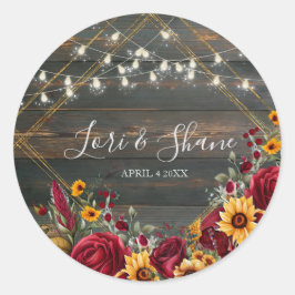 Rustikale Rose und Aster Runder Aufkleber