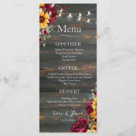 Rustikale Rose und Aster Wedding Menu Menükarte