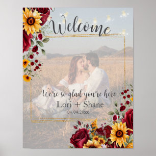 Rustikale Rose und Aster Wedding Welcome Foto Poster