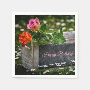 Rustikale Rose und Daisies zum Geburtstag Serviette