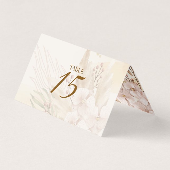 Rustikale Rosé- und Gold-Blumen-Boho-Tischkarte  (Vorderseite)