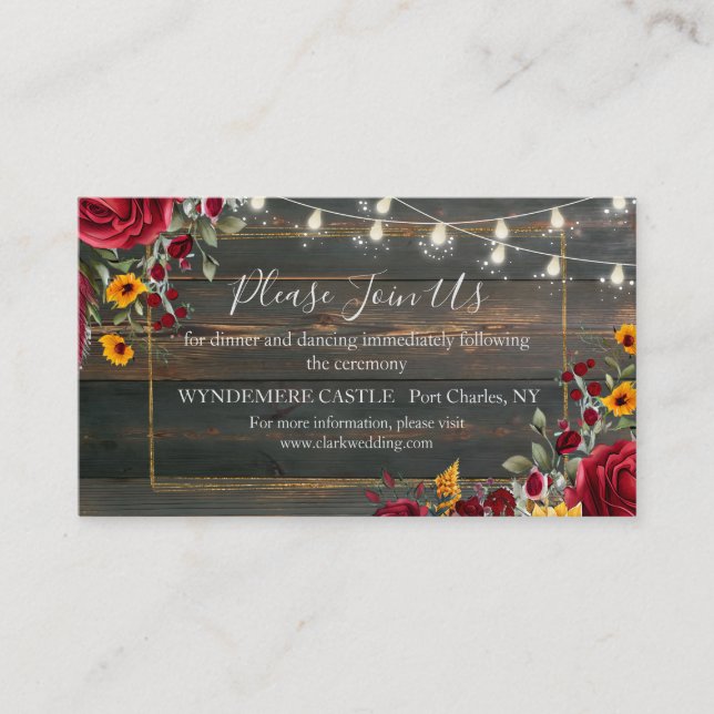 Rustikale Rose und Hochzeit Begleitkarte (Vorderseite)