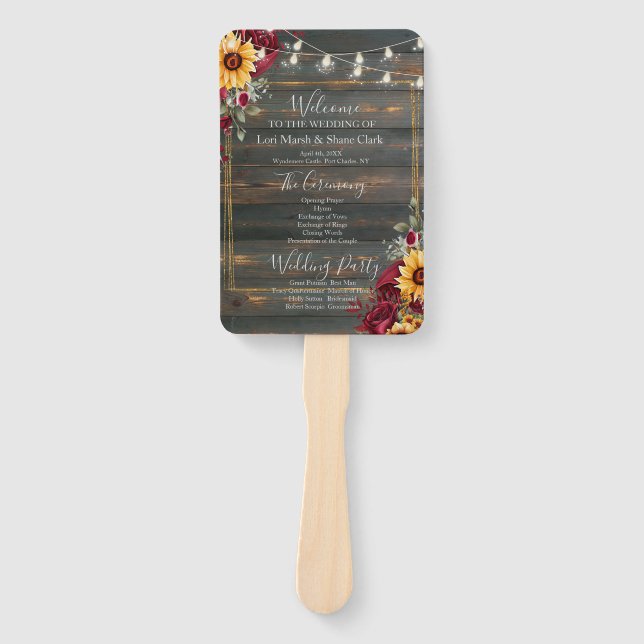 Rustikale Rose und Hochzeitsprogramm Fächer (Vorderseite)