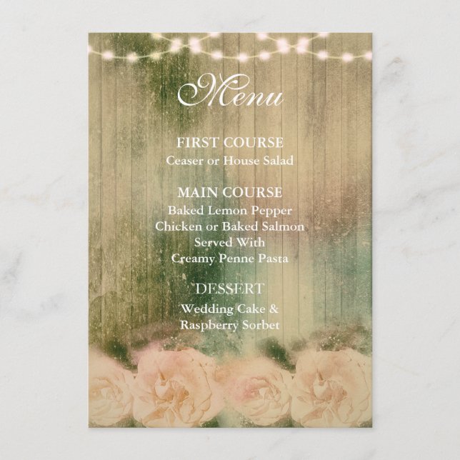 Rustikale Rose Wedding Menu Card Menükarte (Vorderseite)