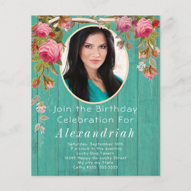 Rustikale Rosen Aquamarin Blauer Barnholz Geburtst (Vorderseite)