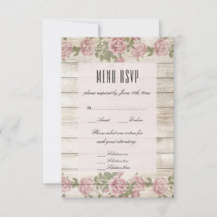 Rustikale Rosen auf Holze Hochzeitsmenü RSVP Karte