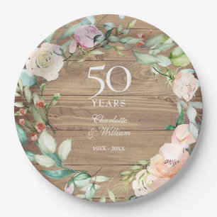 Rustikale Rosen-Blumengirlande zum 50. Hochzeitsta Pappteller