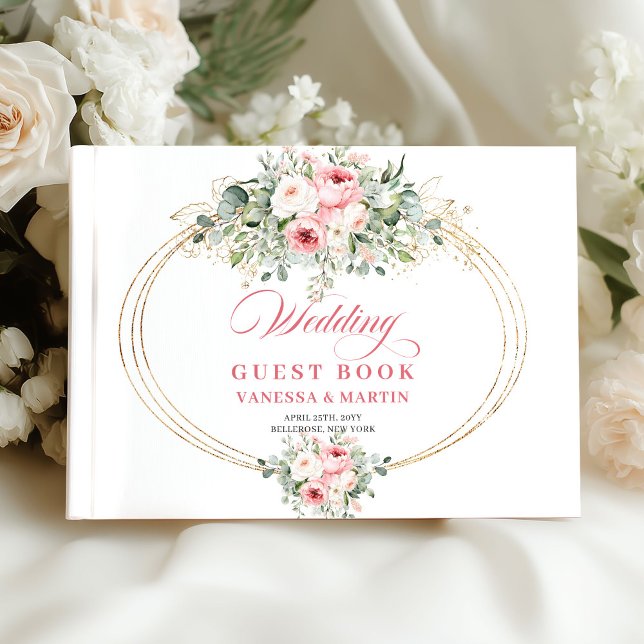 Rustikale Rosen-Hochzeitsgästebuch mit Eukalyptus Gästebuch (Rustic Blush Roses Eucalyptus Wedding Guest Book)