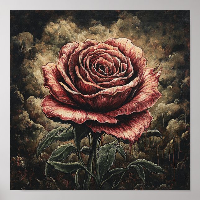 Rustikale Rosenblumen-Retro-Kunst Eingangsschmuck Poster (Vorne)