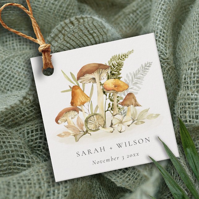 Rustikale Rost Orange Mushroom Fern Foliage Weddin Geschenkanhänger (Von Creator hochgeladen)