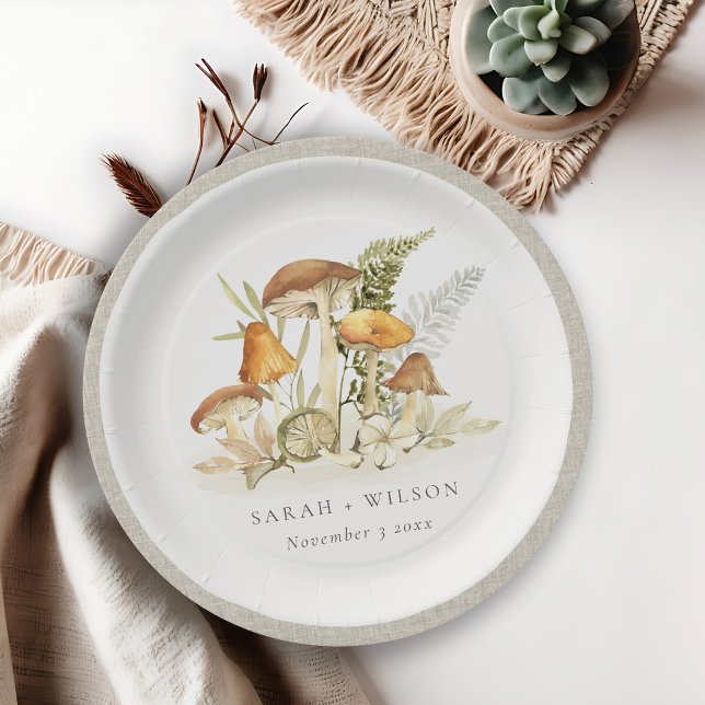 Rustikale Rost Orange Mushroom Fern Foliage Weddin Pappteller (Von Creator hochgeladen)