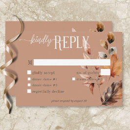 Rustikale Rostcreme & Brown Fall Floral Abendessen RSVP Karte
