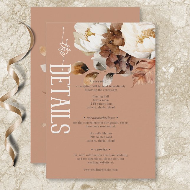 Rustikale Rostcreme und brauner Fall Blumendetails Begleitkarte (Rustic Rust Cream & Brown Fall Floral Details Enclosure Card)