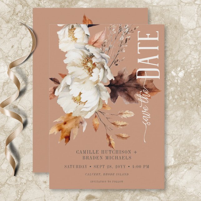 Rustikale Rostcreme und brauner Fall Save The Date (Rustic Rust Cream & Brown Fall Floral Save The Date)