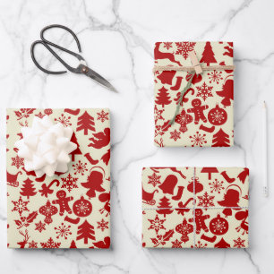 Rustikale Rot gemusterte Weihnachtsverpackungspapi Geschenkpapier Set