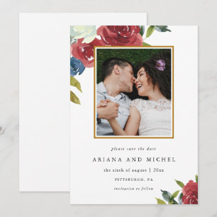 Rustikale Rot- und Blaublüten-Hochzeit Save The Date