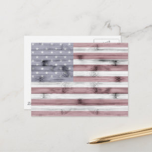 Rustikale Rot-Weiß-Blau-Holz-USA-Flagge Postkarte