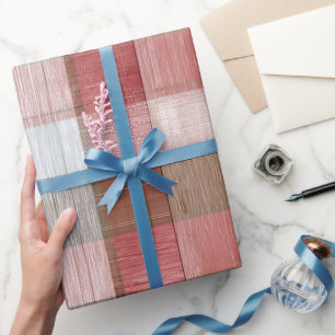 Rustikale Rot-Weiß-Karo-Scheunenholz-Karo-Muster Geschenkpapier