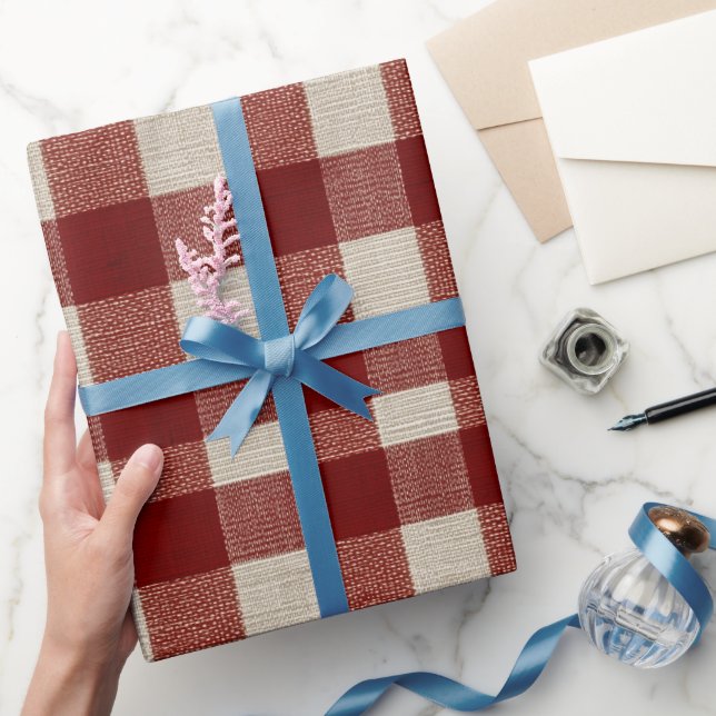 Rustikale Rot-Weiß-Karo-Scheunenholz-Karo-Muster Geschenkpapier (Schenken)