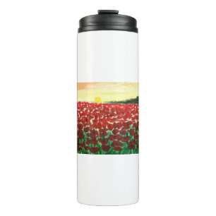 Rustikale rote atmosphärische Aquarell-Mohnblumen Thermosbecher
