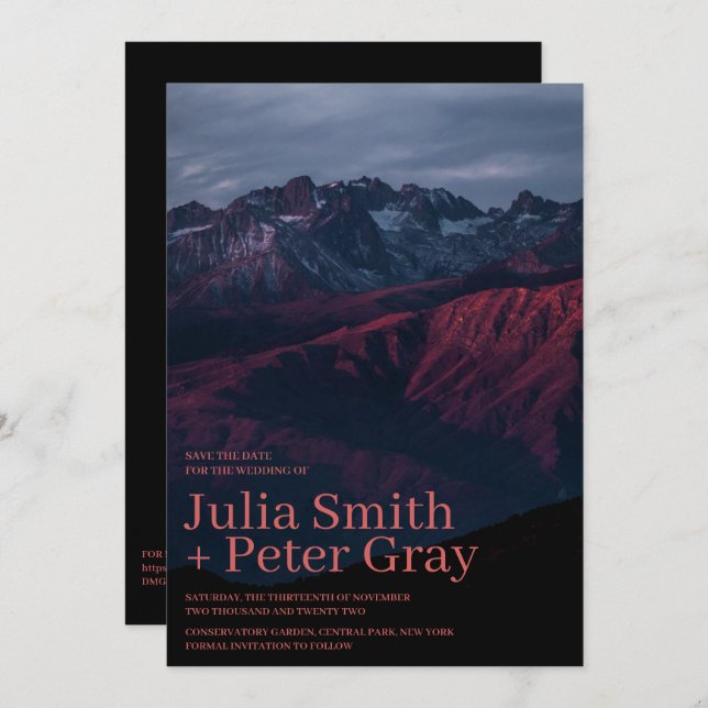 Rustikale Rote Berge Save the Date Einladung (Vorne/Hinten)