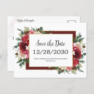 Rustikale Rote Blume Winterhochzeit Save the Date Ankündigungspostkarte