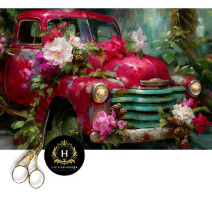 Rustikale Rote Blumen-LKW-Decoupage Seidenpapier