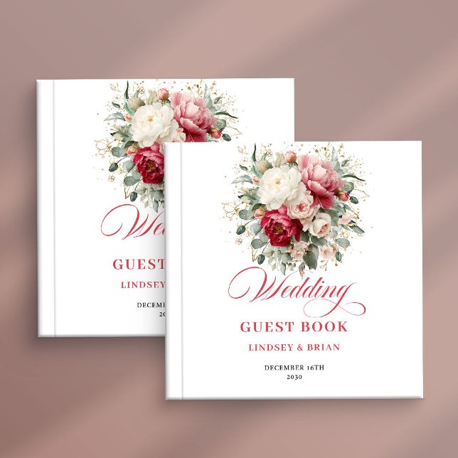 Rustikale rote Blumengrußbuch-Hochzeitsgästebuch Gästebuch (Garden Rustic Red Blush Wedding Guest Book)