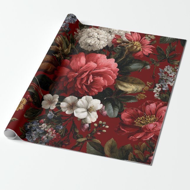 Rustikale rote botanische kühne vintage Boho-Blume Geschenkpapier (Ungerollt)