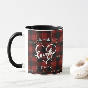 Rustikale rote Büffel-Karo-Personal-Familienname Tasse