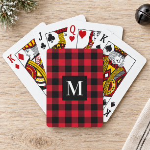 Rustikale rote Büffelkarierung Monogrammfoto Spielkarten