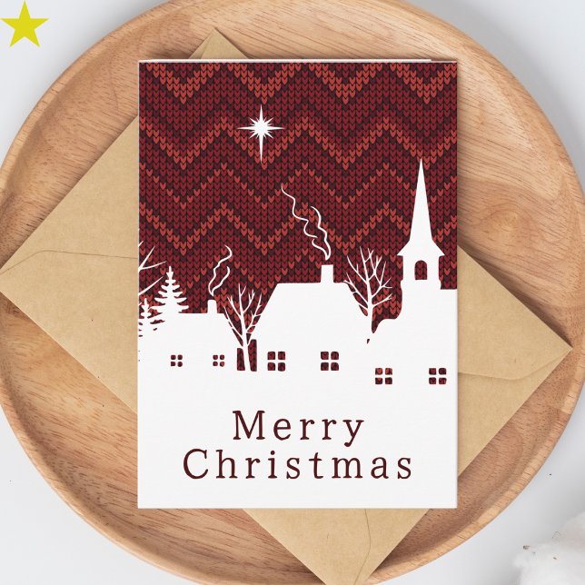 Rustikale rote Chevron-Strick-Weihnachtsdorf Karte (Von Creator hochgeladen)