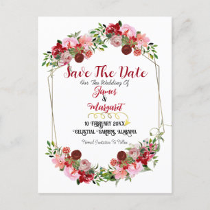 Rustikale Rote Flora Rahmen Aquarell Save the Date Feiertagspostkarte