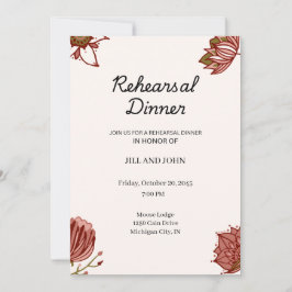 Rustikale rote Floral-Probe-Dinner-Hochzeit Einladung