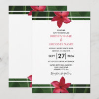 Rustikale Rote Frangipani Plumeria Hochzeitseinlad