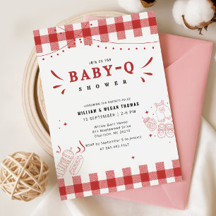 Rustikale rote Gingham-Baby-Q-BBQ-Baby-Party Einladung